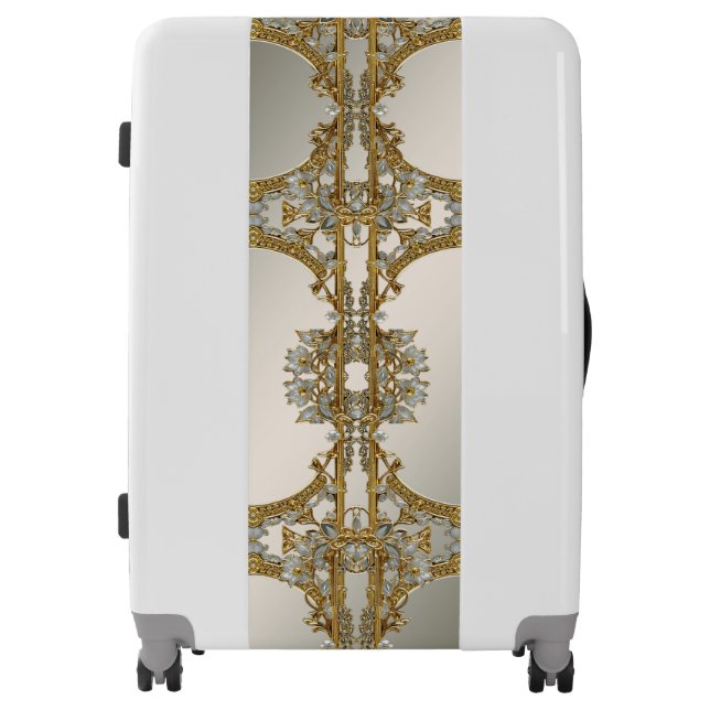 Gold Ornate White Floral Luggage (Front)
