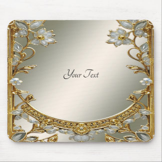 Gold Ornate White Floral Mousepad