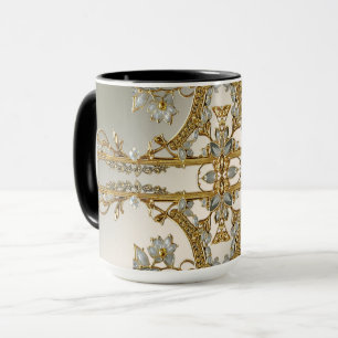 Gold Ornate White Floral Mug