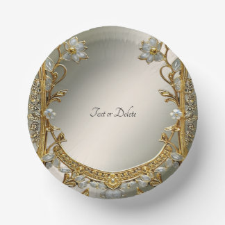 Gold Ornate White Floral Paper Bowls
