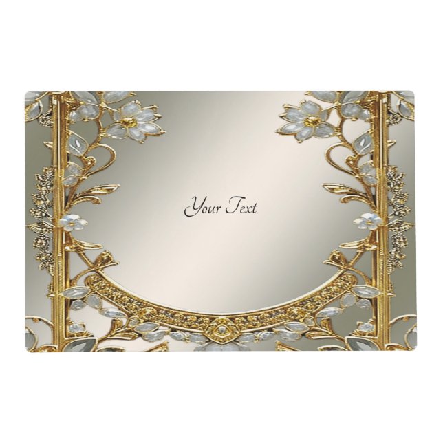 Gold Ornate White Floral Paper Placemat (Front)