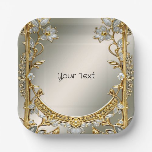 Gold Ornate White Floral Paper Plate