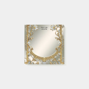 Gold Ornate White Floral Post it Notes