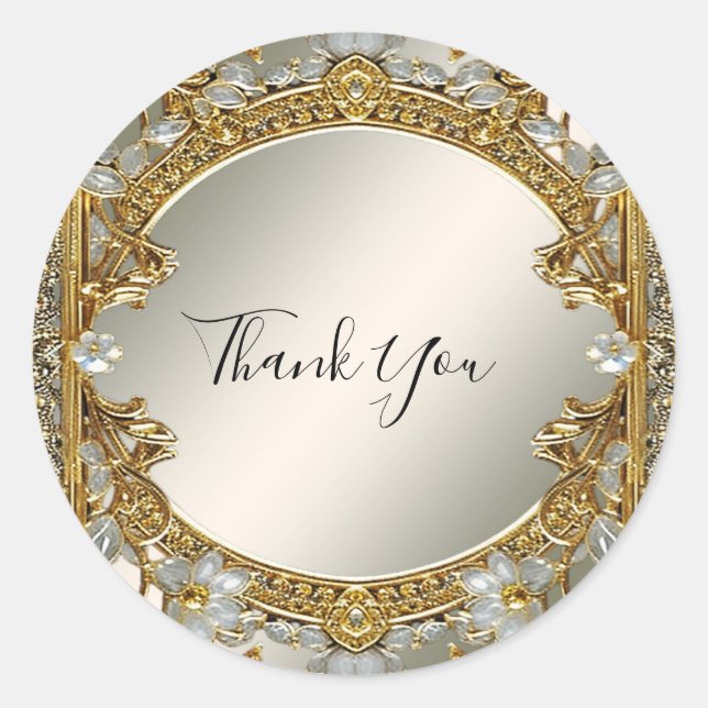 Gold Ornate White Floral Seal Wedding Sticker (Front)