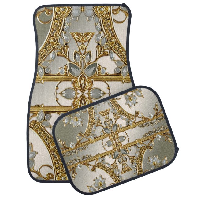 Gold Ornate White Floral Set of Car Mats (Set)