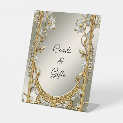 Gold Ornate White Floral Tabletop Signs