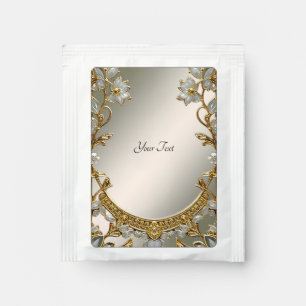 Gold Ornate White Floral Tea Bag Drink Mix