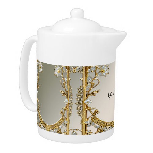 Gold Ornate White Floral Teapot