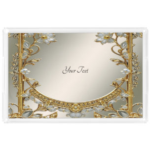 Gold Ornate White Floral Vanity Tray