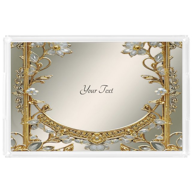 Gold Ornate White Floral Vanity Tray (Front)