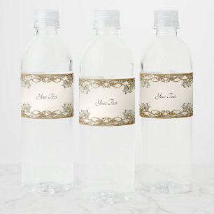 Gold Ornate White Floral Water Bottle Label