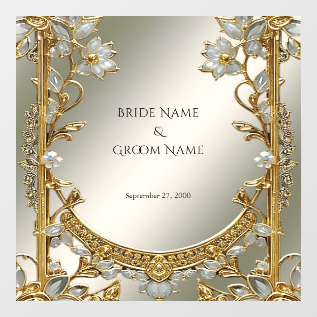 Gold Ornate White Floral Wedding Floor Decal (Front)