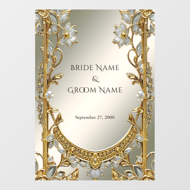 Gold Ornate White Floral Wedding Floor Decal (Front)