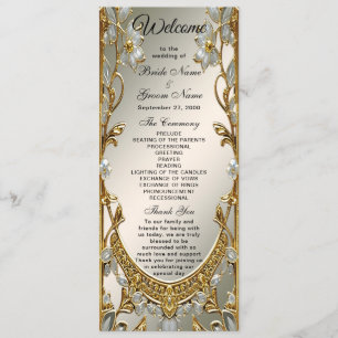 Gold Ornate White Floral Wedding Program