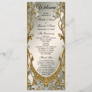Gold Ornate White Floral Wedding Program