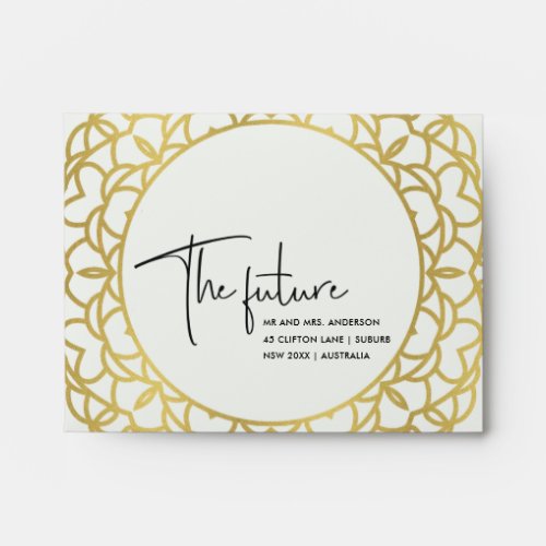 GOLD ORNATE WHITE FUTURE MR  MRS RSVP ADDRESS ENVELOPE