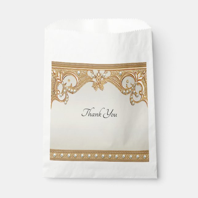 Gold Ornate White Pearls Favor Bag (Front)
