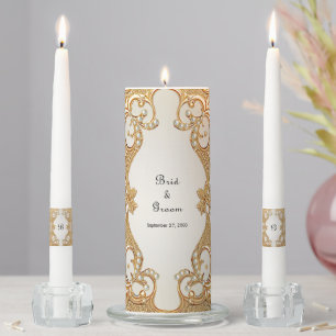 Gold Ornate White Pearls Unity Candle Set