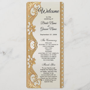 Gold Ornate White Pearls Wedding Program