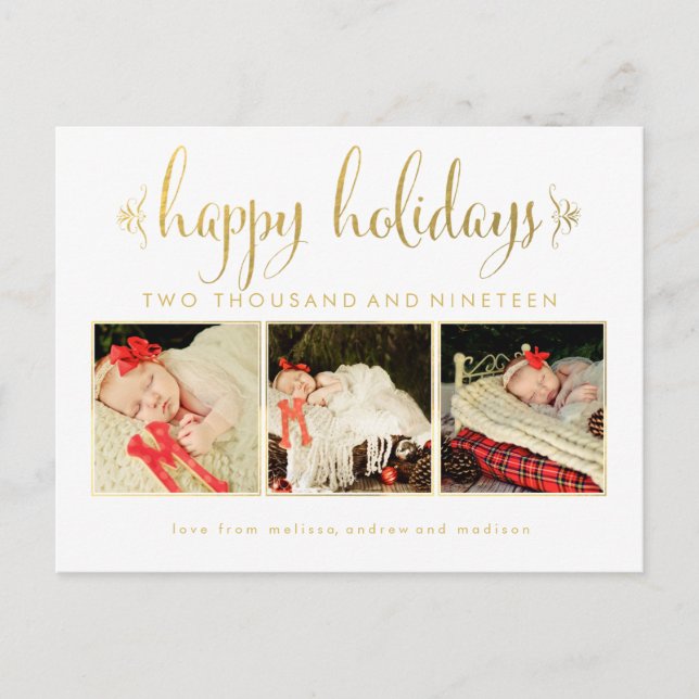 Gold Our Babies 1st Christmas Photo Frame Postcard (Front)