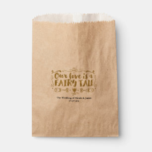 Gold OUR LOVE IS A FAIRY TALE Custom Wedding Favor Bag