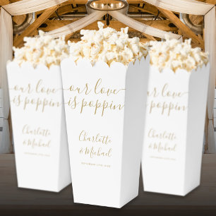 Gold Our Love Is Poppin Wedding Popcorn Favor Boxes