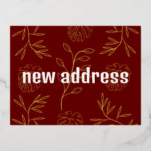Gold Out Red Floral We Moved New Home Moving Foil Holiday Postcard