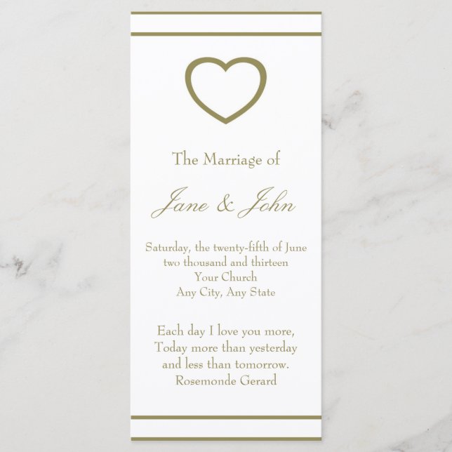 Gold Outline Heart Set Wedding Program (Front)