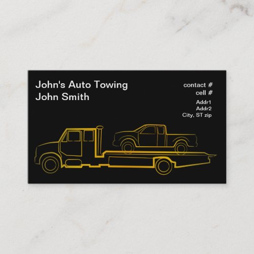 Gold outline rollback wrecker with truck business card