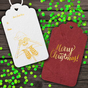 Gold Outline Skeleton Ornament Eye Merry Christmas Foil Gift Tags