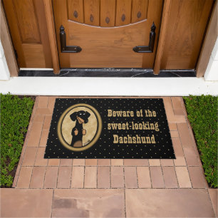 Gold Oval Dachshund Cartoon Portrait (black & tan) Doormat