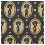 Gold Oval Dachshund Cartoon Portrait (black &amp; tan) Fabric