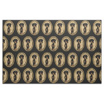 Gold Oval Dachshund Cartoon Portrait (black &amp; tan) Fabric