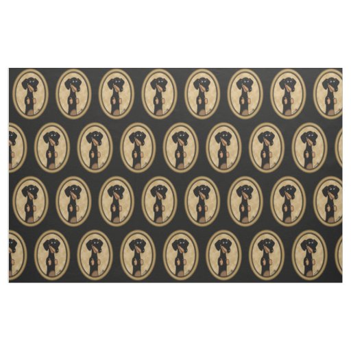 Gold Oval Dachshund Cartoon Portrait (black & tan) Fabric