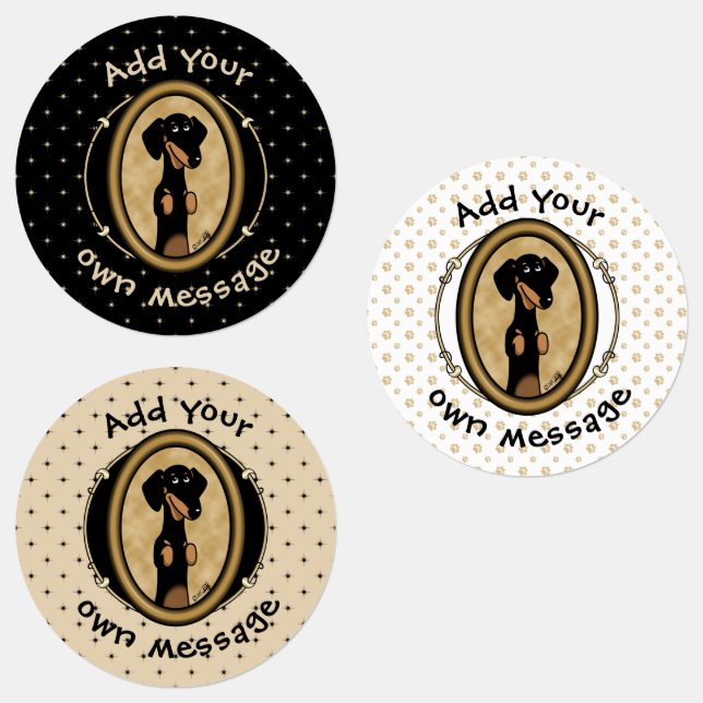 Gold Oval Dachshund Cartoon Portrait (black & tan) Labels (Group)