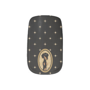 Gold Oval Dachshund Cartoon Portrait (black & tan) Minx Nail Art