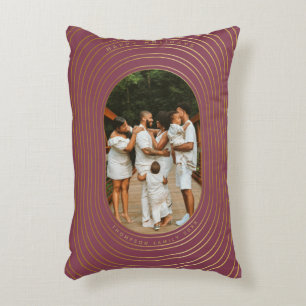 Gold Oval Frame Custom Photo Family Christmas Accent Pillow