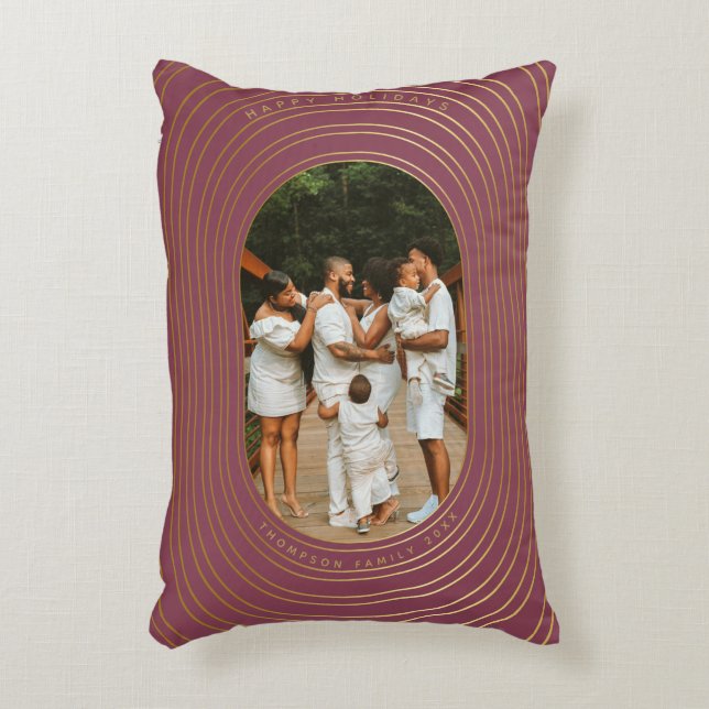 Gold Oval Frame Custom Photo Family Christmas Accent Pillow (Front(Vertical))