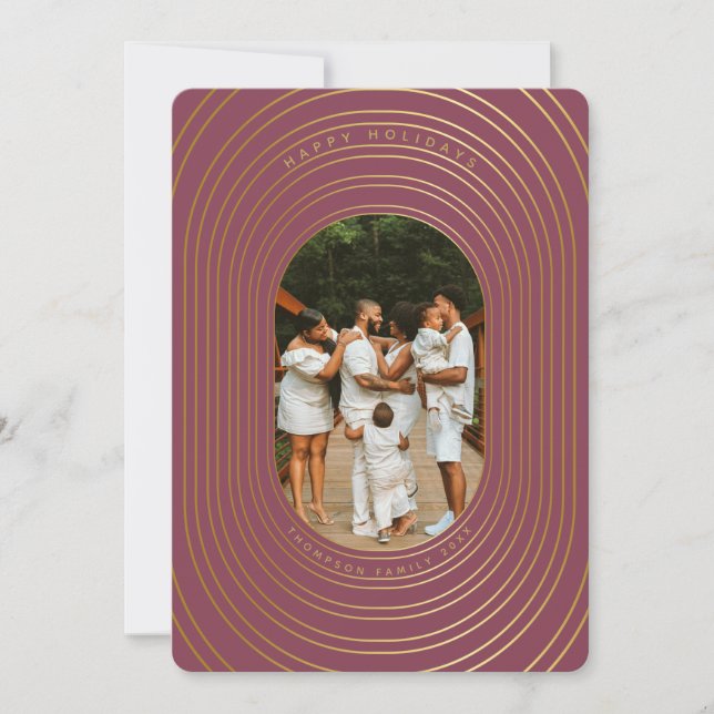 Gold Oval Frame Custom Photo Family Christmas Card (Front)