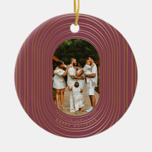 Gold Oval Frame Custom Photo Family Christmas  Ceramic Ornament