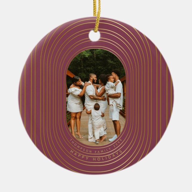 Gold Oval Frame Custom Photo Family Christmas  Ceramic Ornament (Front)