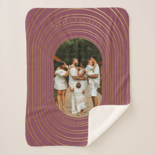 Gold Oval Frame Custom Photo Family Christmas Sherpa Blanket
