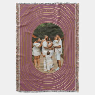 Gold Oval Frame Custom Photo Family Christmas Throw Blanket