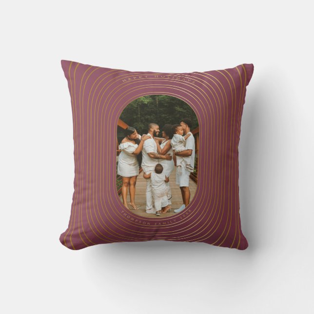 Gold Oval Frame Custom Photo Family Christmas Throw Pillow (Front)