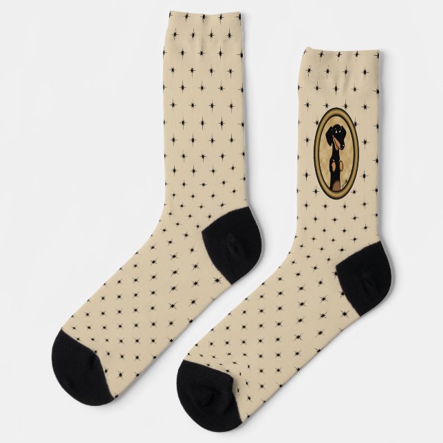Gold Oval Frame Dachshund Portrait (black & tan) Socks (Left)