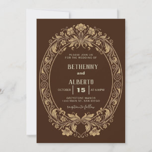 Gold Oval Frame Wedding Invitation Vintage Style
