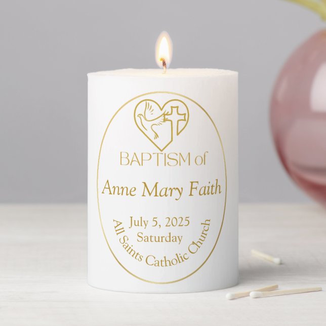 Gold Oval Personalized Baptism Candle (In Situ)