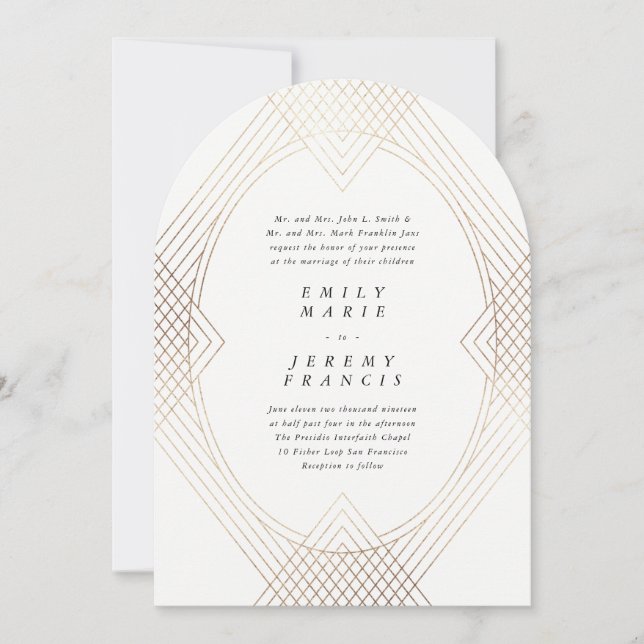 Gold Oval Simple Modern Gatsby Wedding Arch Invitation (Front)