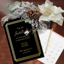 Gold Over Black Christmas Foil Invitation Card