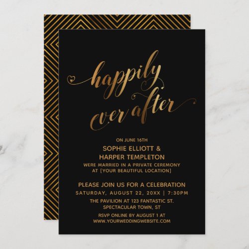 Gold over Black Happily Ever After Post Wedding Invitation